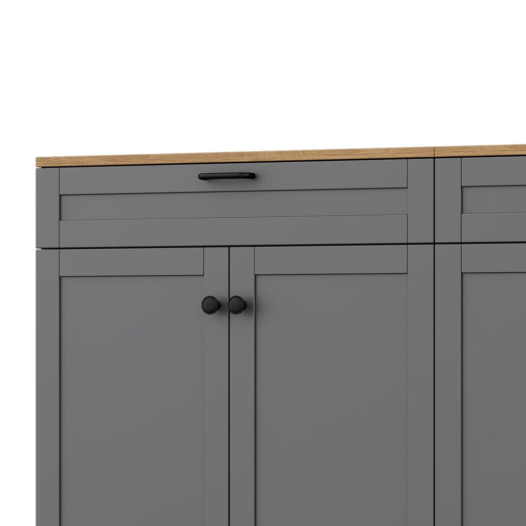 ON-TREND 3-Piece Farmhouse Entertainment Center with Storage Cabinet for TVs Up to 70', Mid-Century TV Stand with Bookshelf, Rustic Versatile Sideboard with Adjustable Shelves for Living Room, Grey - Grand Goldman Shop
