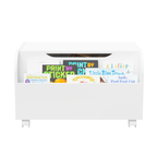 White Wooden Toy Box with 4 Universal Wheels, Kids Playroom Storage Organizer with Front Bookshelf, Flip-Top Lid, Safety Hing