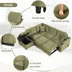 Green Velvet Sleeper Sofa Bed with Storage Ottoman, L Shape Pull Out Couch for Living Room and Bedroom - Grand Goldman Shop