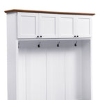 59''W Entryway Hall Tree with Bench and Storage, Farmhouse Wood-grain Accent 4-in-1 Hall Tree with Cabinets, Coat Racks and Hooks for Hallway, Entryway, living room and Mudroom - Grand Goldman Shop