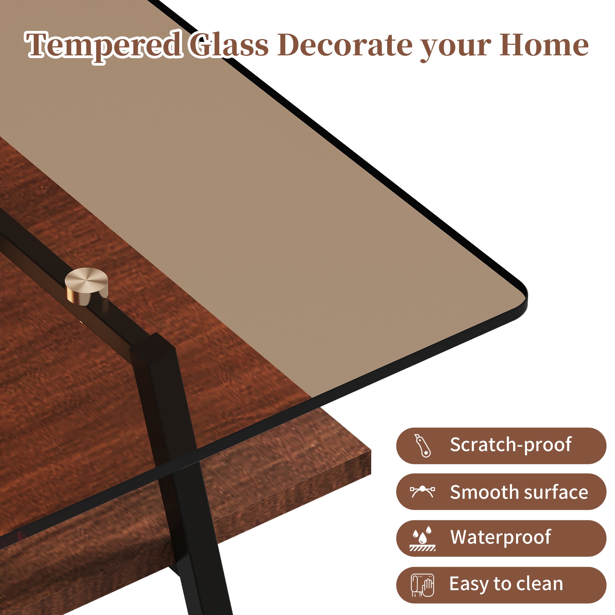 Modern Rectangular Coffee Table with Tempered Brown Glass Top and MDF Layer – Table for Living Room - Grand Goldman Shop