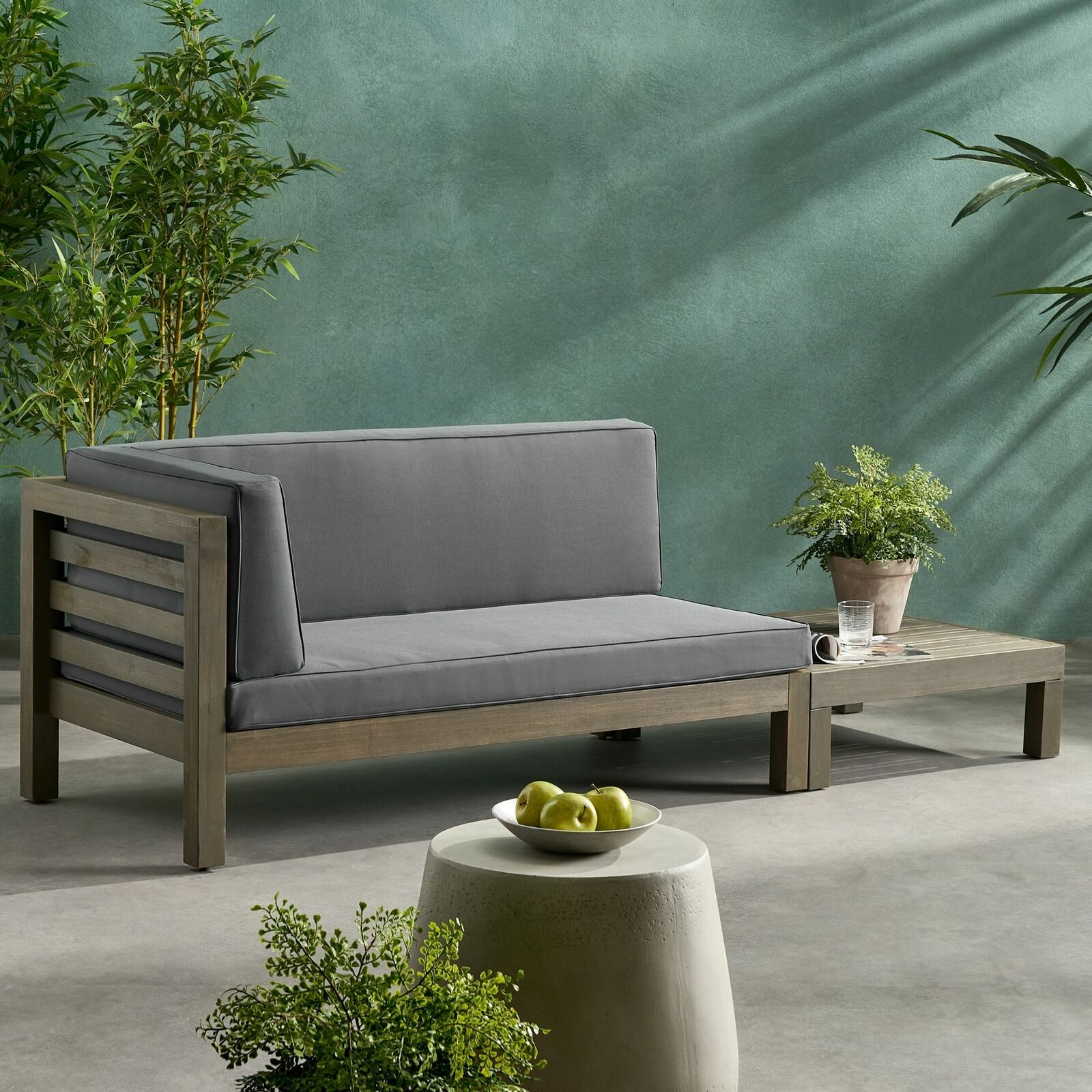 OANA ECKBANK UND COFFEETABLE. DUNKELGRAU