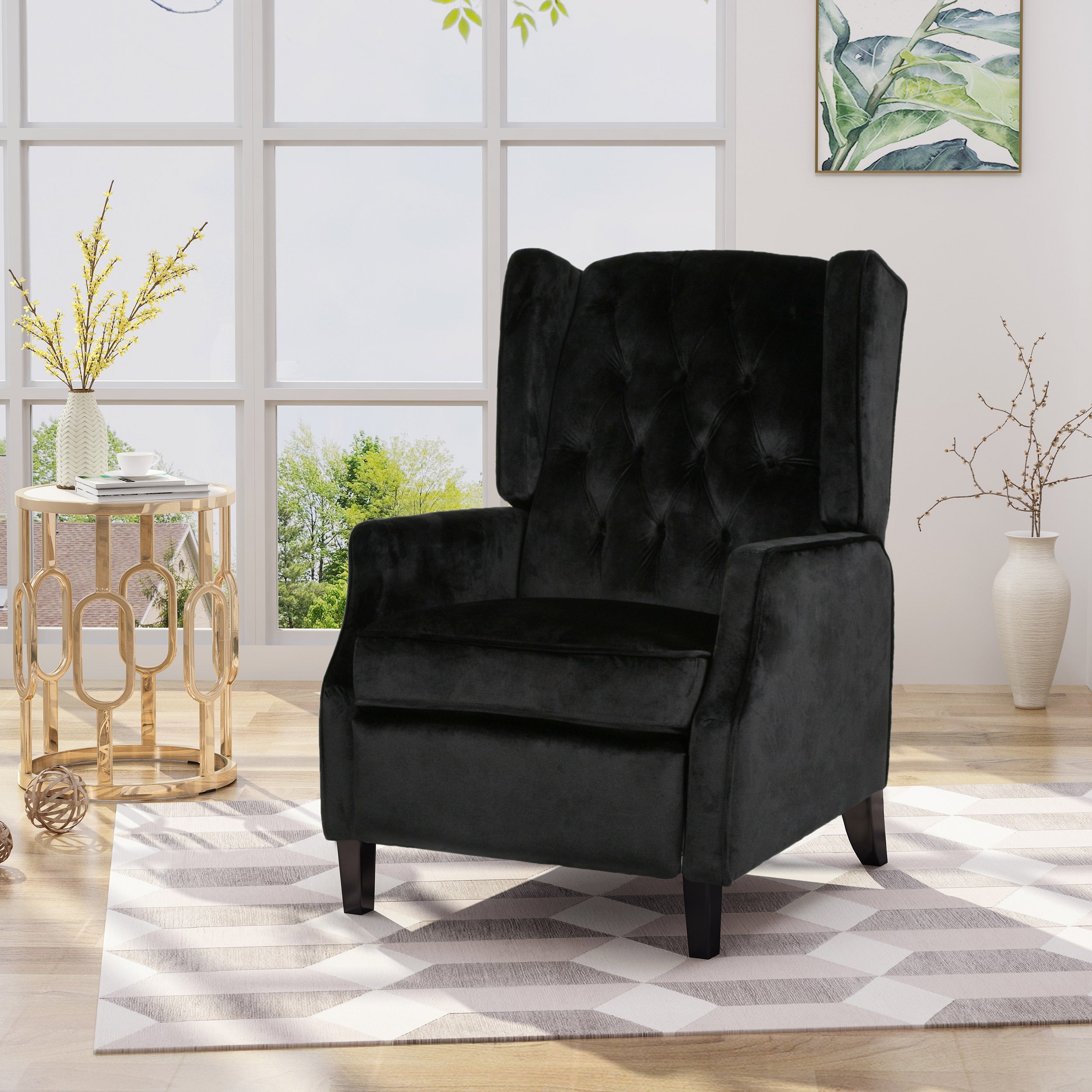 Pushback Recliner Chair, Fabric Armchair Push Back Recliner with Rivet Decoration, Mid Century Wingback Accent Chair for Living Room, Bedroom - Grand Goldman Shop