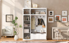 3-in-1 Hall Tree with Overhead Storage Cabinet, 3 Adjustable Side Shelves, 4 Heavy-Duty Hooks, 2 Spacious Drawers, Grooved Back Panel Design, Contrasting Seat Bench, Multifunctional Entryway Organizer - Grand Goldman Shop