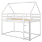 Twin over Twin Low Bunk Bed with Ladder, White - Grand Goldman Shop