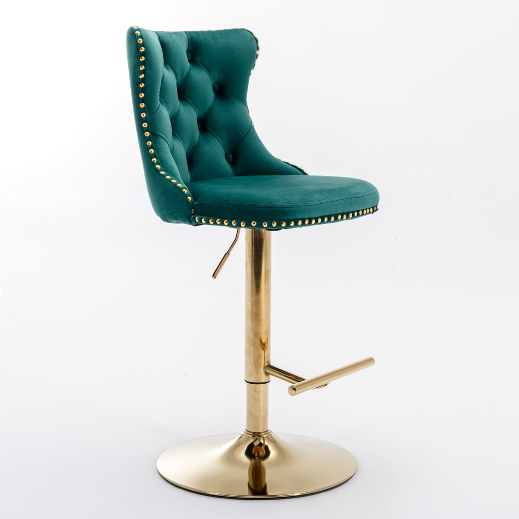 A&A Furniture,Golden Swivel Velvet Barstools Adjusatble Seat Height from 25-33 Inch, Modern Upholstered Bar Stools with Backs Comfortable Tufted for Home Pub and Kitchen Island（Green,Set of 2） - Grand Goldman Shop
