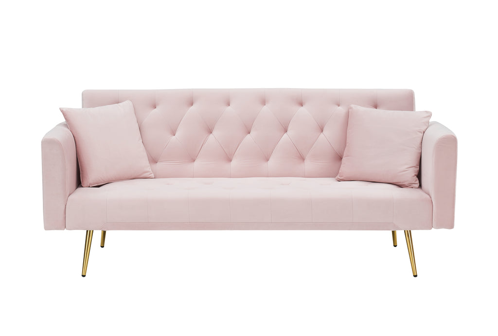 71 inch convertible love seat sofa, American retro pink velvet, suitable for small living room, bedroom, office - Grand Goldman Shop