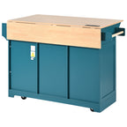 K&K 55.7'' Large Kitchen Island with 2 Drop Leaf,, Rolling Kitchen Cart on 5 Wheels with Power Outlet, Folding Storage Dining Table with Spice & Towel Rack , 3 Drawers, for Kitchen, Dining Room,Green - Grand Goldman Shop
