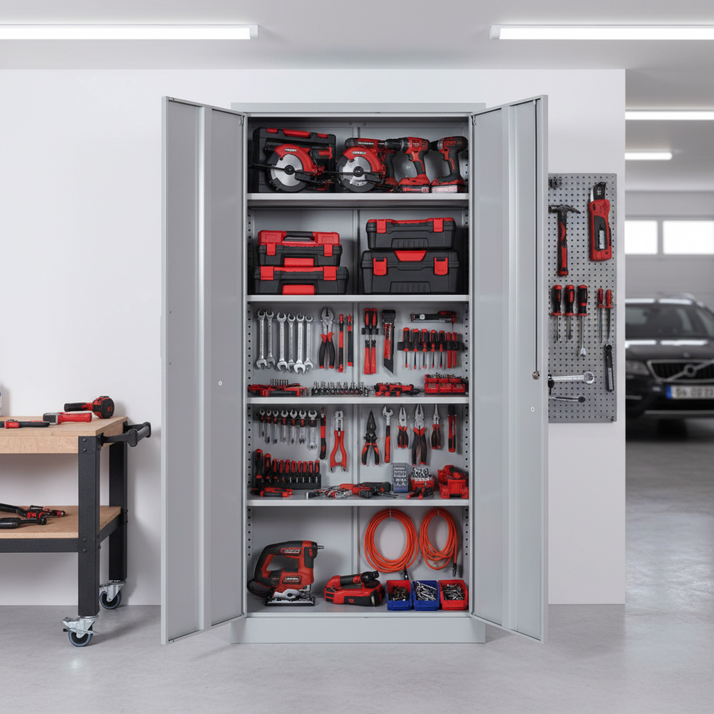 Ironclad 71' Gray Metal Storage Cabinet with Locking Doors and 4 Adjustable Shelves, Heavy-Duty Steel Cabinet for Garage, Lau