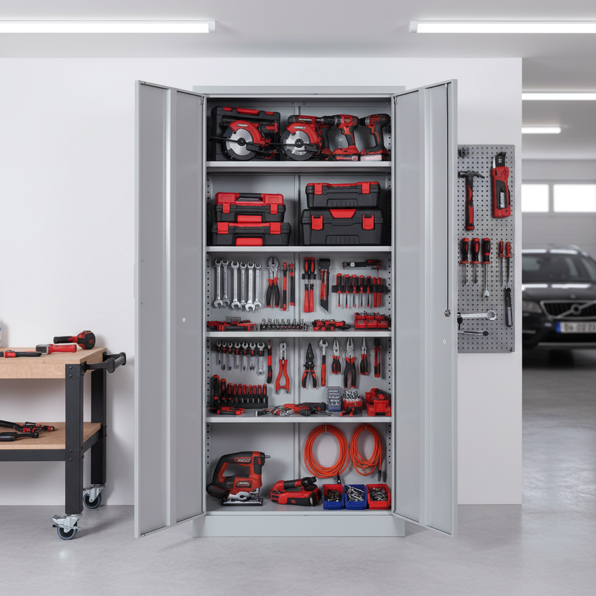 Ironclad 71' Gray Metal Storage Cabinet with Locking Doors and 4 Adjustable Shelves, Heavy-Duty Steel Cabinet for Garage, Lau