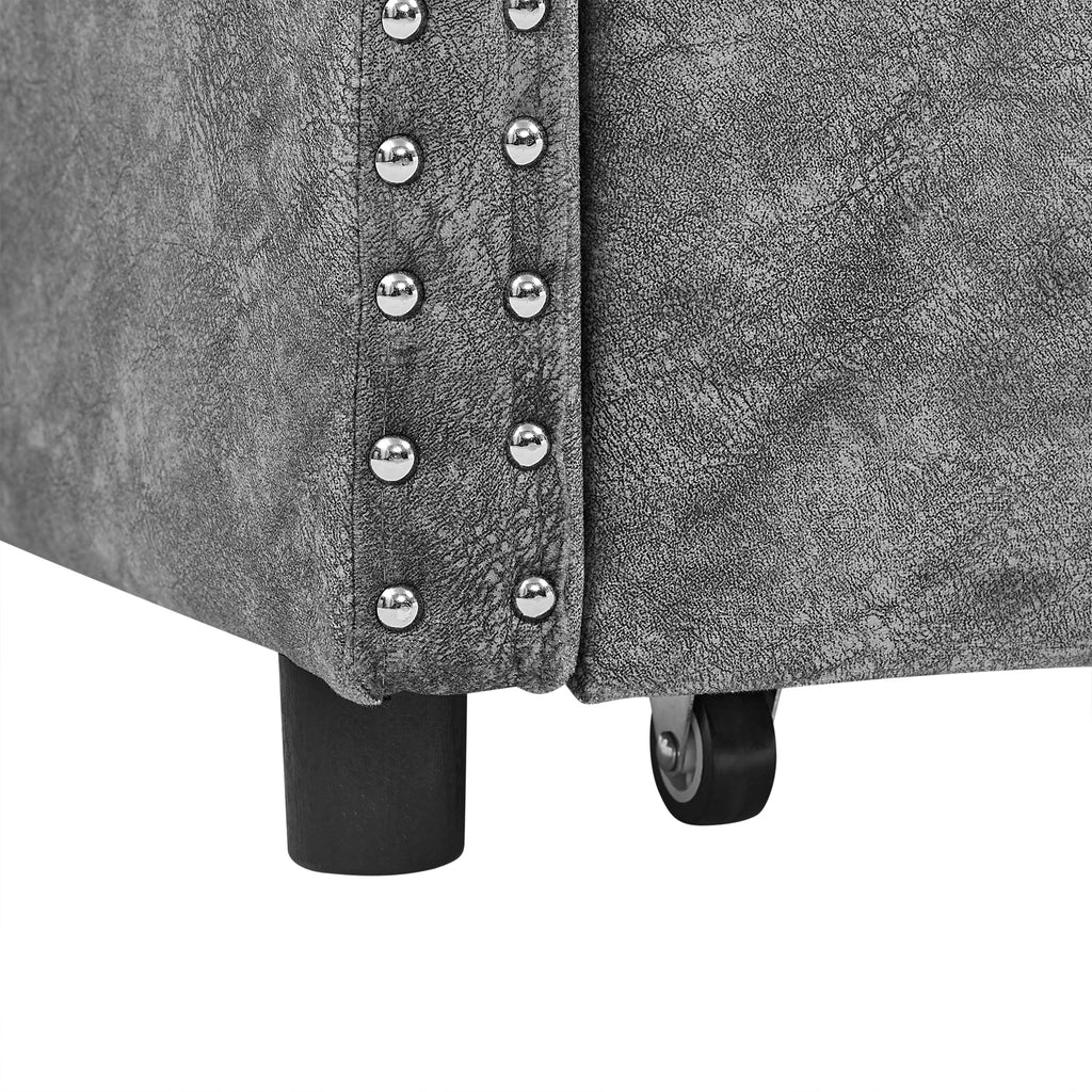 Grey Upholstered Tufted Twin Size Daybed with Drawers and Copper Nailhead Trim, Eucalyptus Wood Frame, 81.5''x4''x30.5'' - Grand Goldman Shop