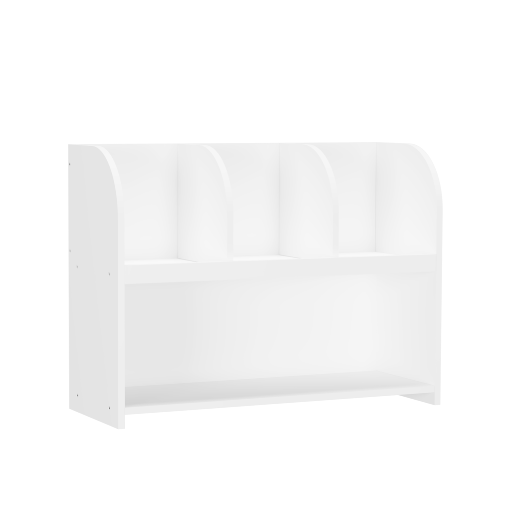 Kids Bookcase with 4 Compartments, White MDF Storage Shelf for Toys and Books, 31.5 x 11.8 x 23.6 inches | Premium Home Decor