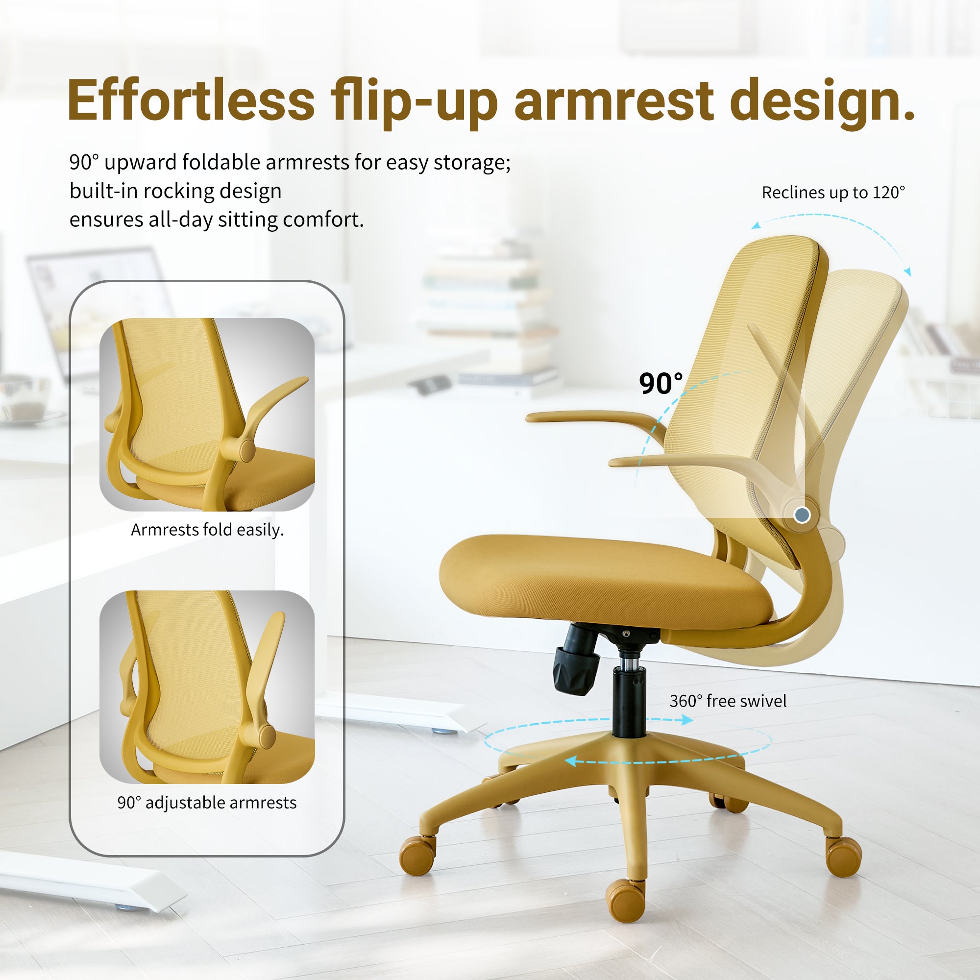 Ergonomic Color Office Chair 350LBS, Home Office, Mesh Back, Integrated Molded Foam, Comfortable Sitting, Flipping Armrest, F