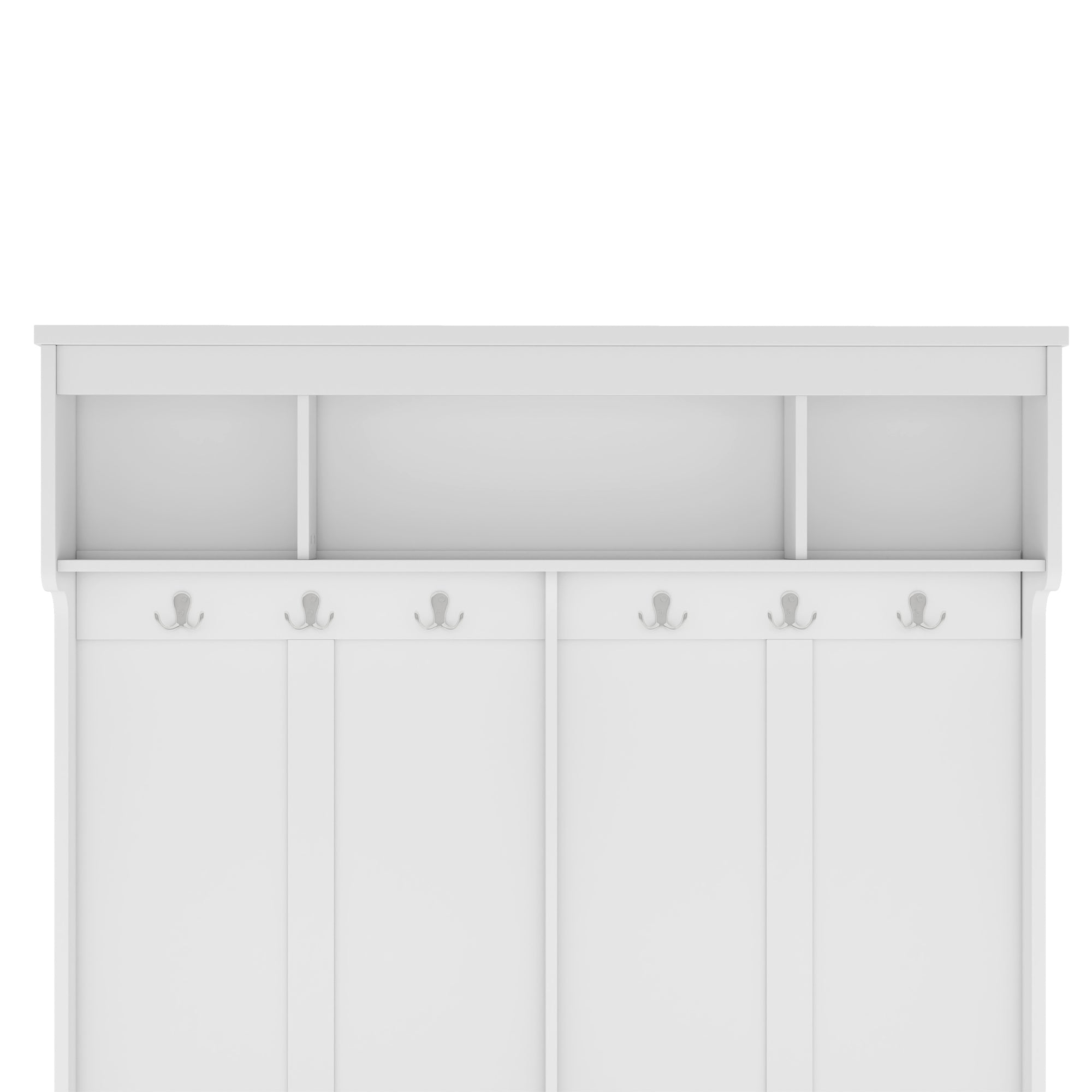 Modern Hallway Hall Tree with Metal Hooks and Storage Space, Multi-Functional Entryway Coat Rack with Shoe Cubbies, White - Grand Goldman Shop
