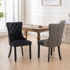 Classic Velvet Dining Chairs,  High-end Tufted Solid Wood Contemporary Velvet Upholstered Dining Chair with Wood Legs Nailhead, SET OF 2,Black and Patterned,SW2201BK - Grand Goldman Shop