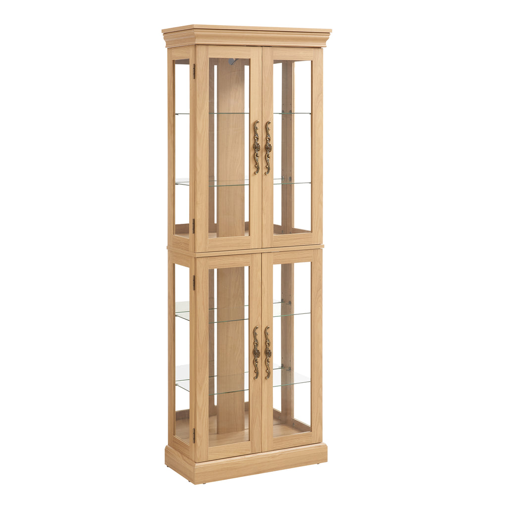 Lighted Glass Curio Display Cabinet,Display Cabinet,Glass Storage Cabinet Glass Wine cabinet Wood Frame Toy Display for Living Room, Kitchen, Pantry light bulb included Light oak - Grand Goldman Shop