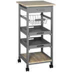 Mobile Rolling Kitchen Island Trolley Serving Cart with Underneath Drawer & Slide-Out Wire Storage Basket, Grey - Grand Goldman Shop