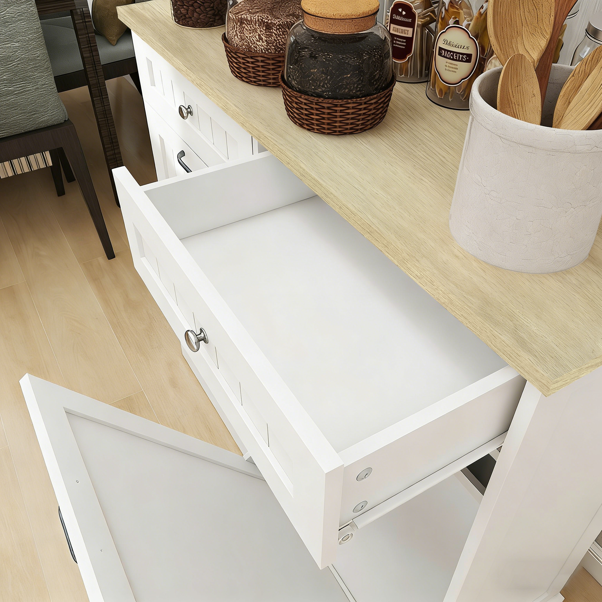 Two Drawers and Two-Compartment Tilt-Out Trash Cabinet Kitchen Trash Cabinet-White - Grand Goldman Shop