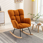 050-Teddy Fabric Rocking Gilder Nursery Chair For Living Room Indoor,Caramel - Grand Goldman Shop