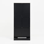 2 Door Wood Wardrobe for Bedroom with Hanging Clothing Rod inside the Cabinet and 2 Drawers for Storage Organization, Built-in induction light Multifunctional Closet with Mirror, Black - Grand Goldman Shop