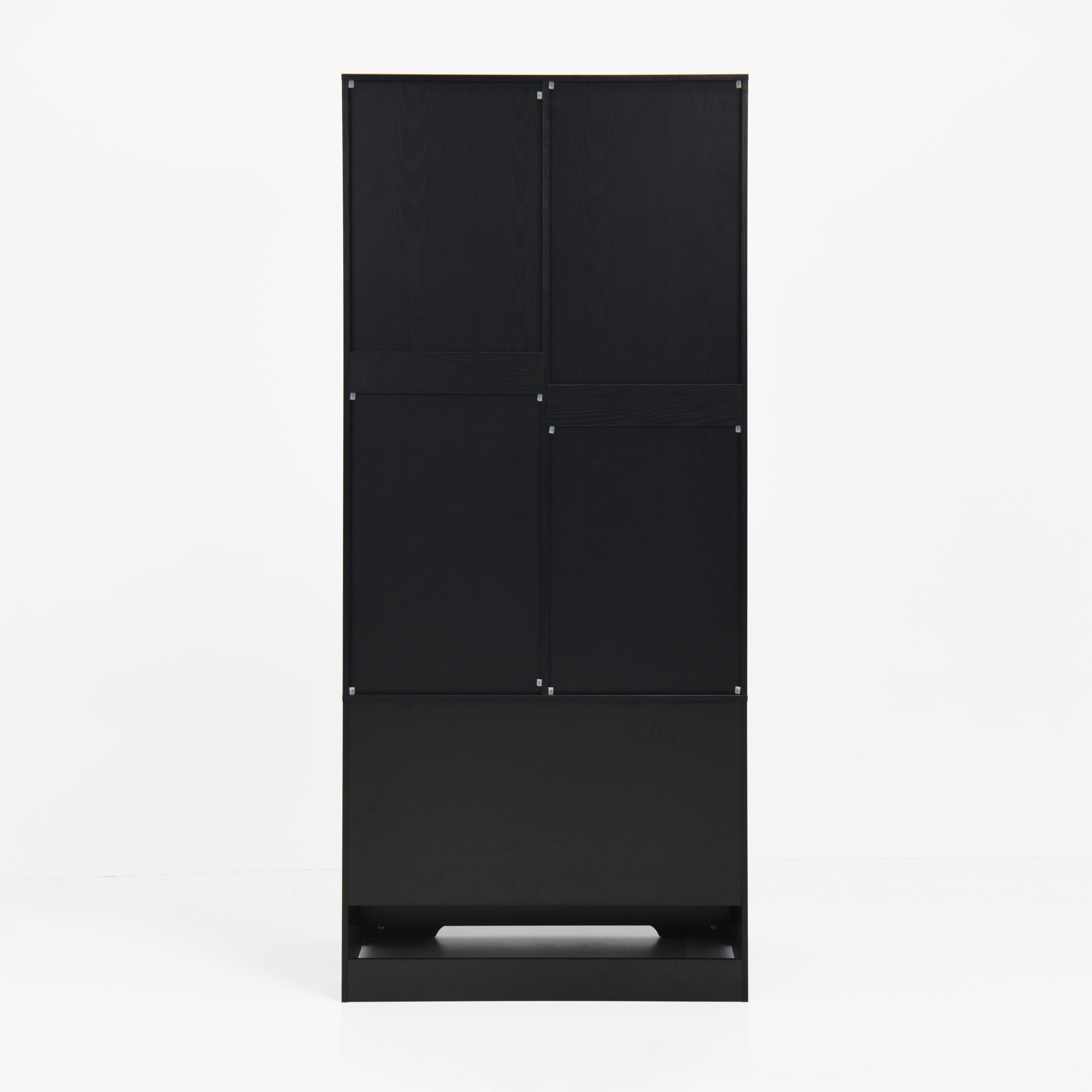 2 Door Wood Wardrobe for Bedroom with Hanging Clothing Rod inside the Cabinet and 2 Drawers for Storage Organization, Built-in induction light Multifunctional Closet with Mirror, Black - Grand Goldman Shop