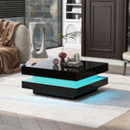 ON-TREND High Gloss Minimalist Design with LED Lights, 2-Tier Square Coffee Table, Center Table for Living Room, 31.5''x31.5''x14.2'',Black - Grand Goldman Shop