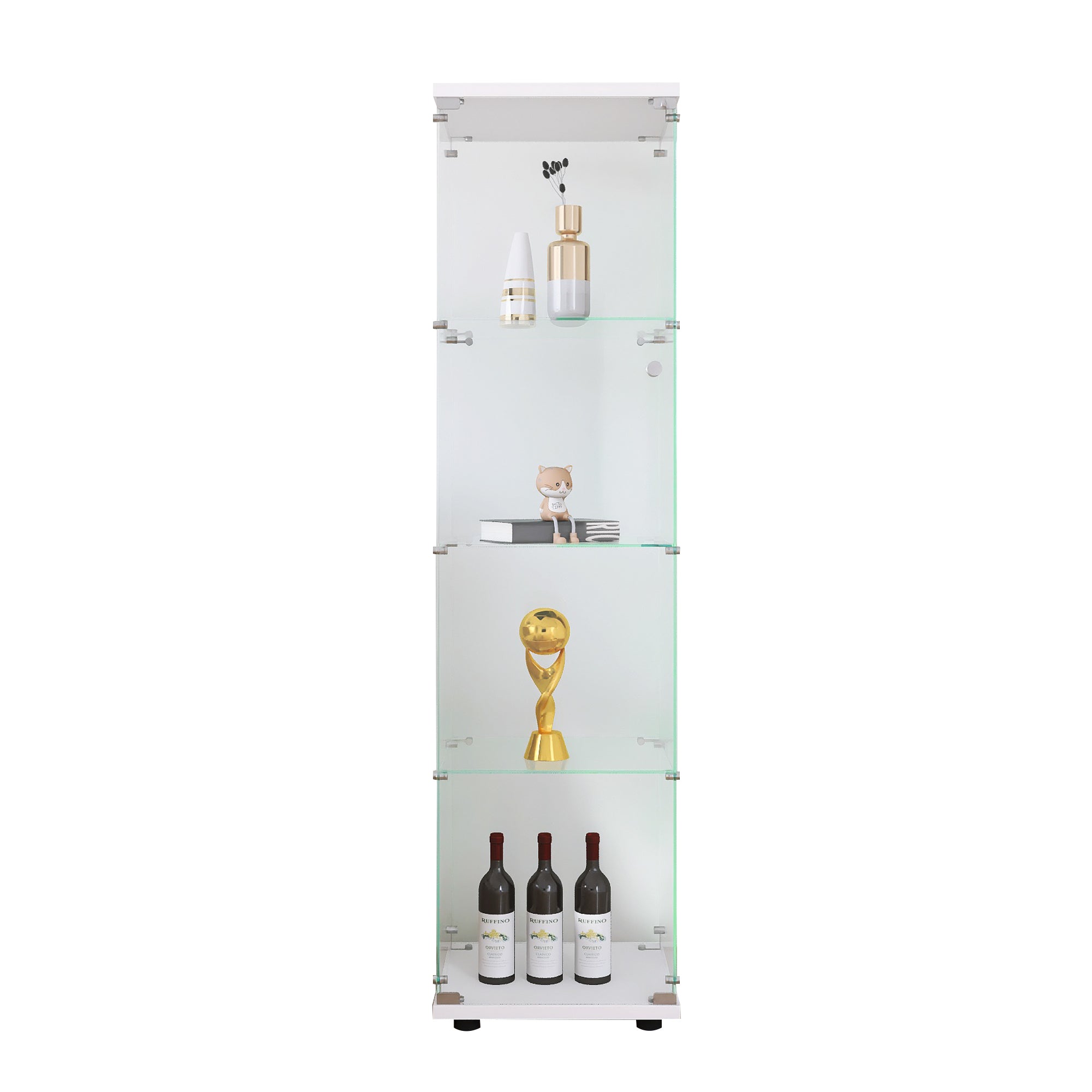 Glass Display Cabinet 4 Shelves with Door, Floor Standing Curio Bookshelf for Living Room Bedroom Office, 64.7'*16.7'*14.3' 
