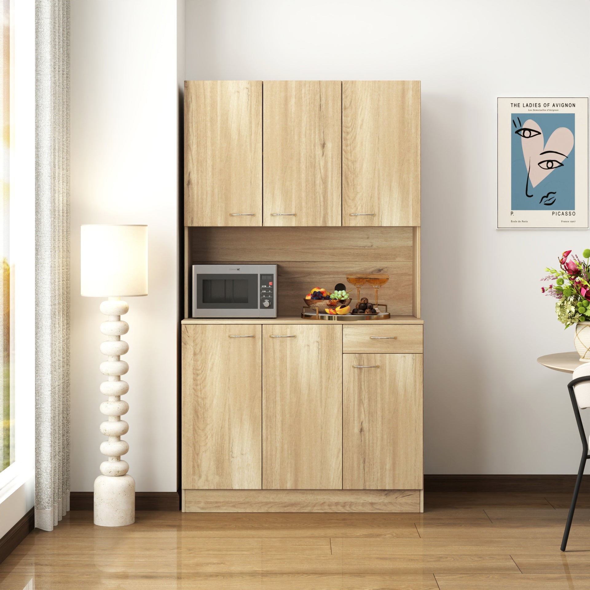70.87' Tall Wardrobe& Kitchen Cabinet, with 6-Doors, 1-Open Shelves and 1-Drawer for bedroom,Rustic Oak - Grand Goldman Shop