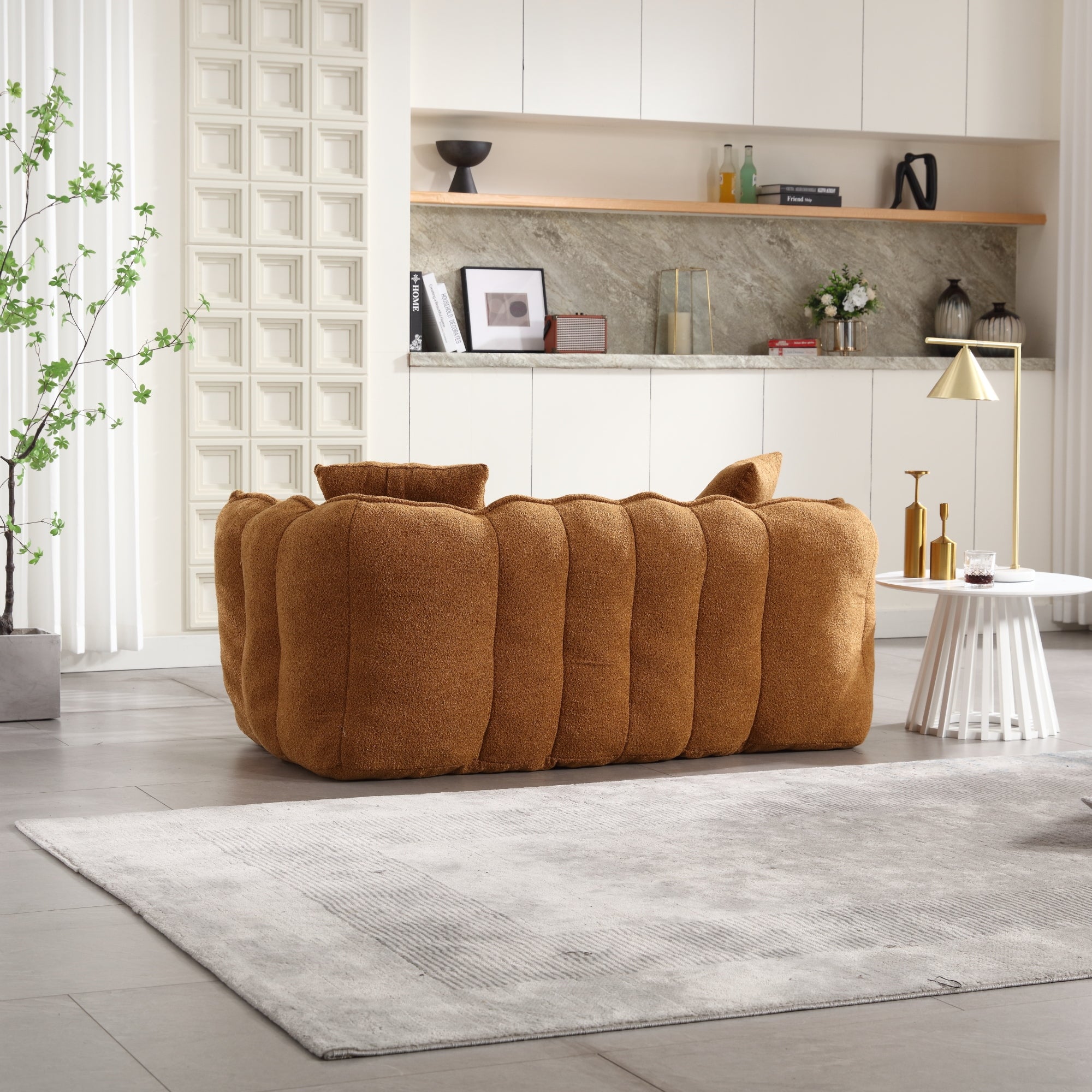 Cozy Beanbag Chair with High Resilience Foam Core for Two - Yellow Chenille, 66x35x25 inches - Grand Goldman Shop