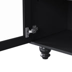 Farmhouse TV Stand with Solid Wood Gourd-Shaped Legs for TVs Up to 70', Entertainment Center with Bookshelves & Tempered Glass Doors, Media Console with Adjustable Shelves, Living Room, Black - Grand Goldman Shop