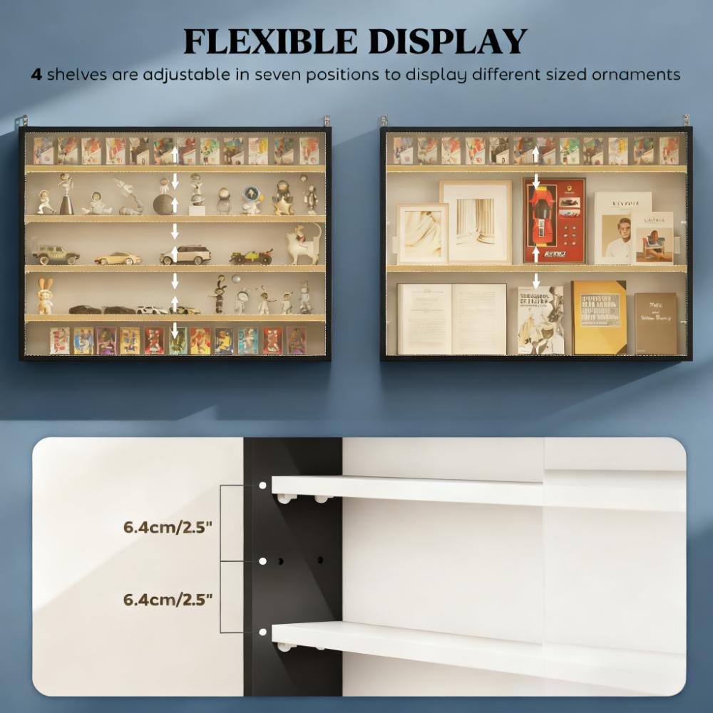 Black Wall-Mounted Display Case with Large Capacity,Clear Door for a Stunning Collectible Showcase - Grand Goldman Shop