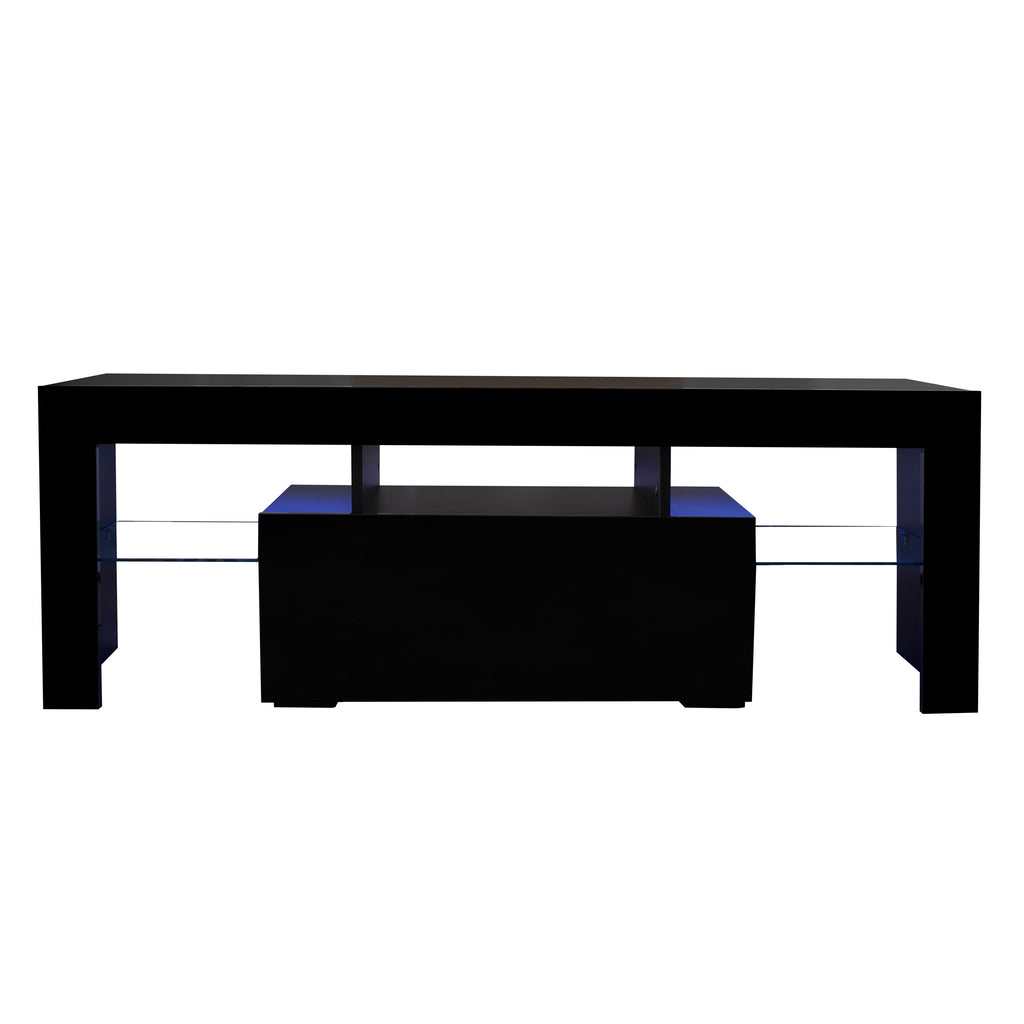Black TV Stand with LED RGB Lights,Flat Screen TV Cabinet, Gaming Consoles - in Lounge Room, Living Room and Bedroom(Black) - Grand Goldman Shop