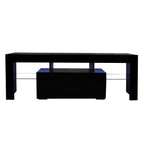 Black TV Stand with LED RGB Lights,Flat Screen TV Cabinet, Gaming Consoles - in Lounge Room, Living Room and Bedroom(Black) - Grand Goldman Shop