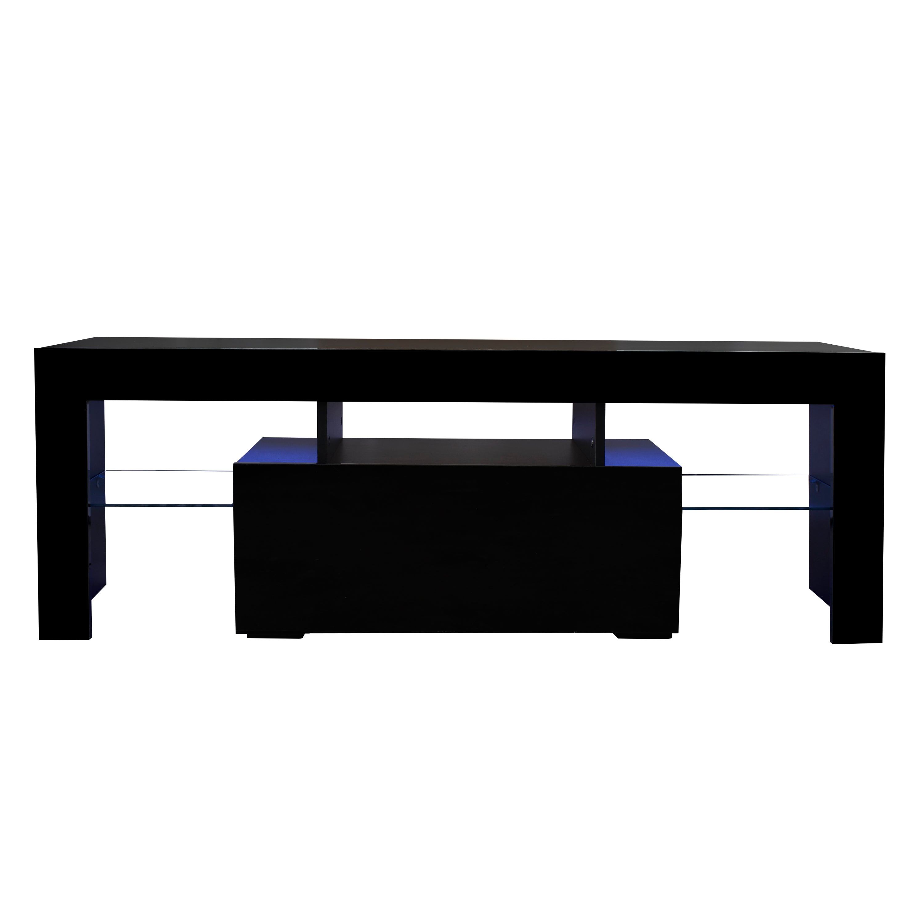 Black TV Stand with LED RGB Lights,Flat Screen TV Cabinet, Gaming Consoles - in Lounge Room, Living Room and Bedroom(Black) - Grand Goldman Shop
