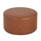 Upholstered Round Ottoman,PU Leather, Cognac Brown - Grand Goldman Shop