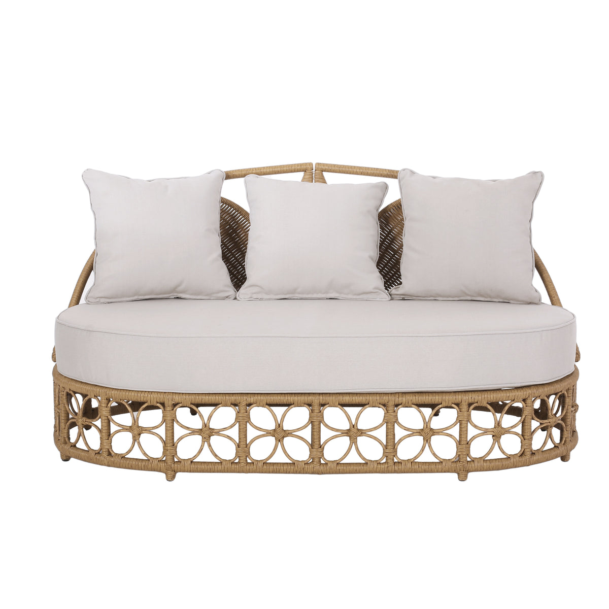 Outdoor Wicker Daybed With Pillows, Light Brown and Beige - Grand Goldman Shop