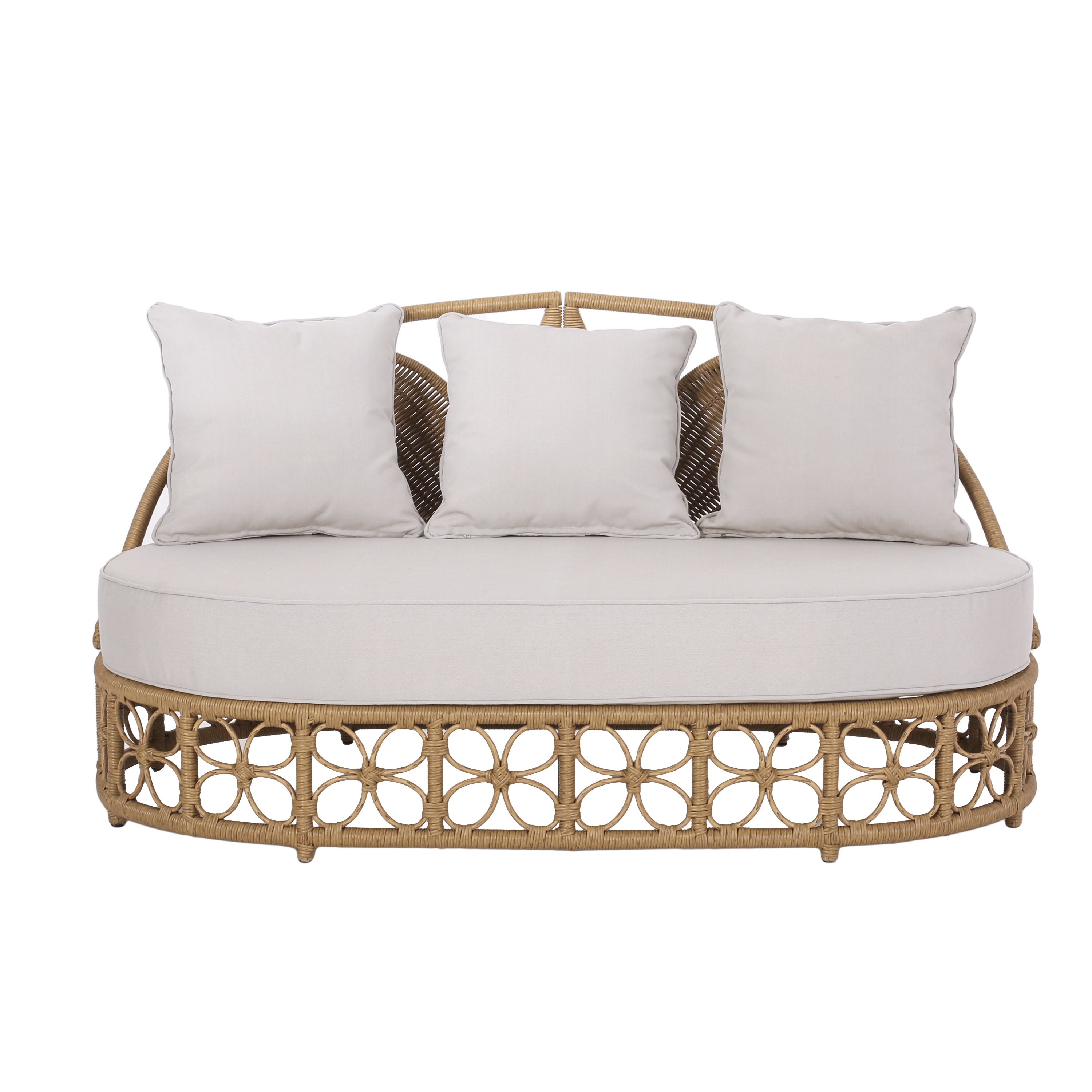 Outdoor Wicker Daybed With Pillows, Light Brown and Beige - Grand Goldman Shop