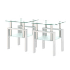 Set of 2, Modern Tempered Glass Tea Table Coffee Table End Table, Square Table for Living Room, Transparent/White - Grand Goldman Shop