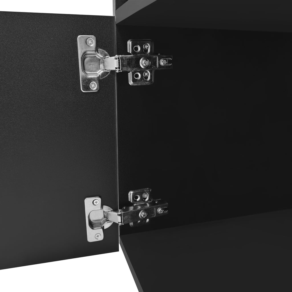 Unique Design TV Stand with 2 Glass Shelves, Ample Storage Space Media Console for TVs Up to 105', Versatile TV Cabinet with LED Color Changing Lights for Living Room, Black (OLD SKU: WF314584AAB) - Grand Goldman Shop