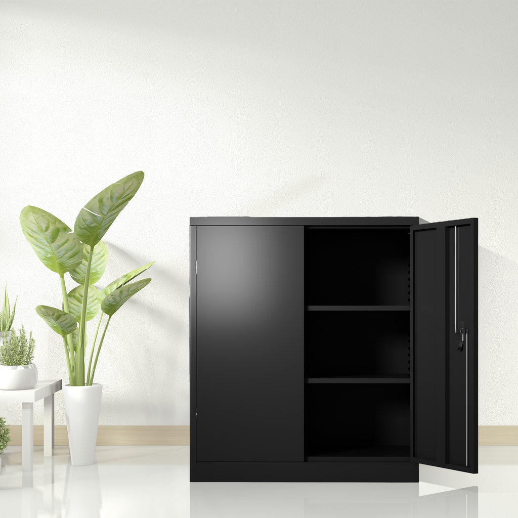 Metal Storage Cabinet with 2 Doors and 2 Shelves, Lockable Steel Storage Cabinet for Office, Garage, Warehouse | Premium Home