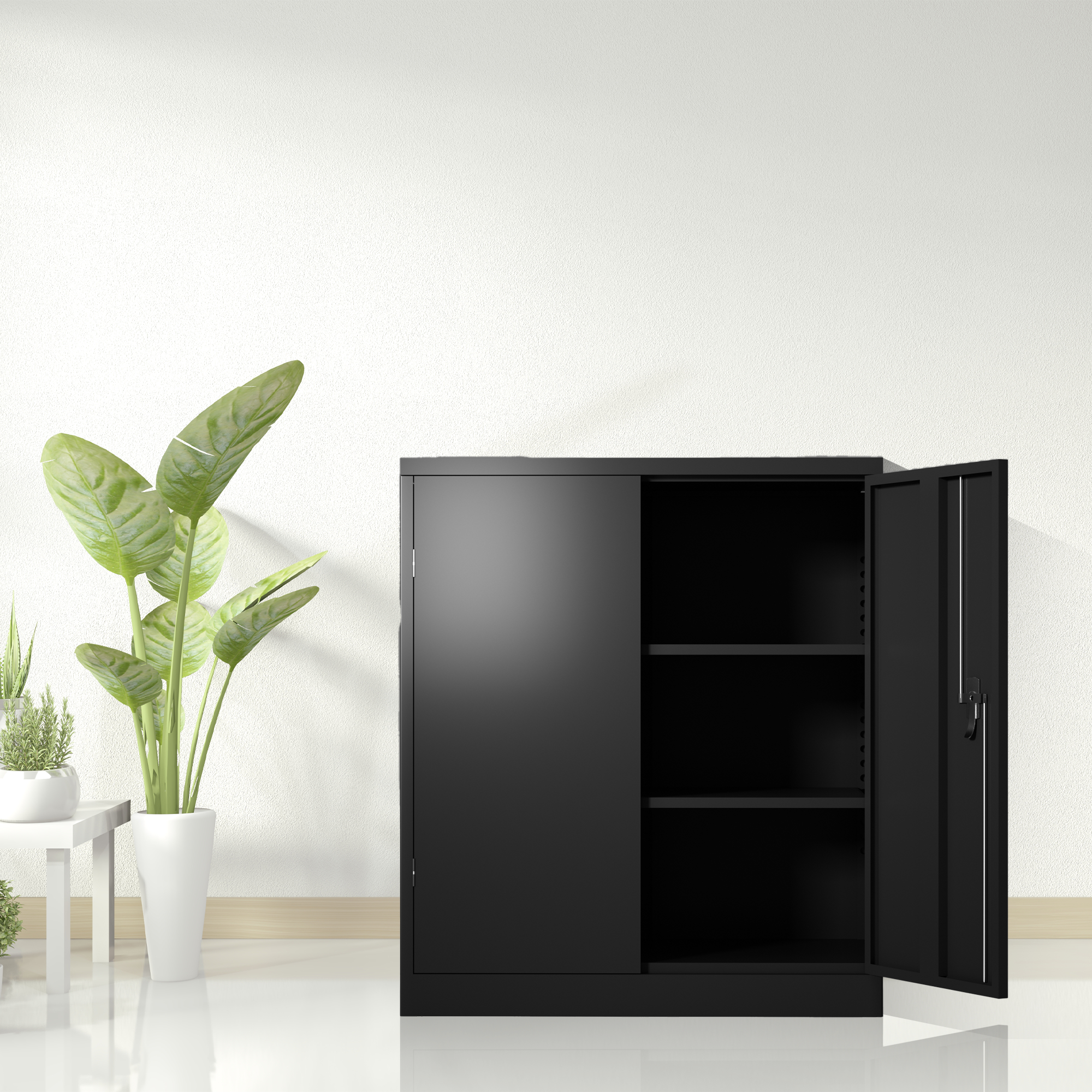 Metal Storage Cabinet with 2 Doors and 2 Shelves, Lockable Steel Storage Cabinet for Office, Garage, Warehouse | Premium Home