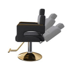 Professional Hydraulic Barber Chair with 360° Swivel, Adjustable Height, Stainless Steel Armrests & Reclining Backrest in Black & Gold - Grand Goldman Shop
