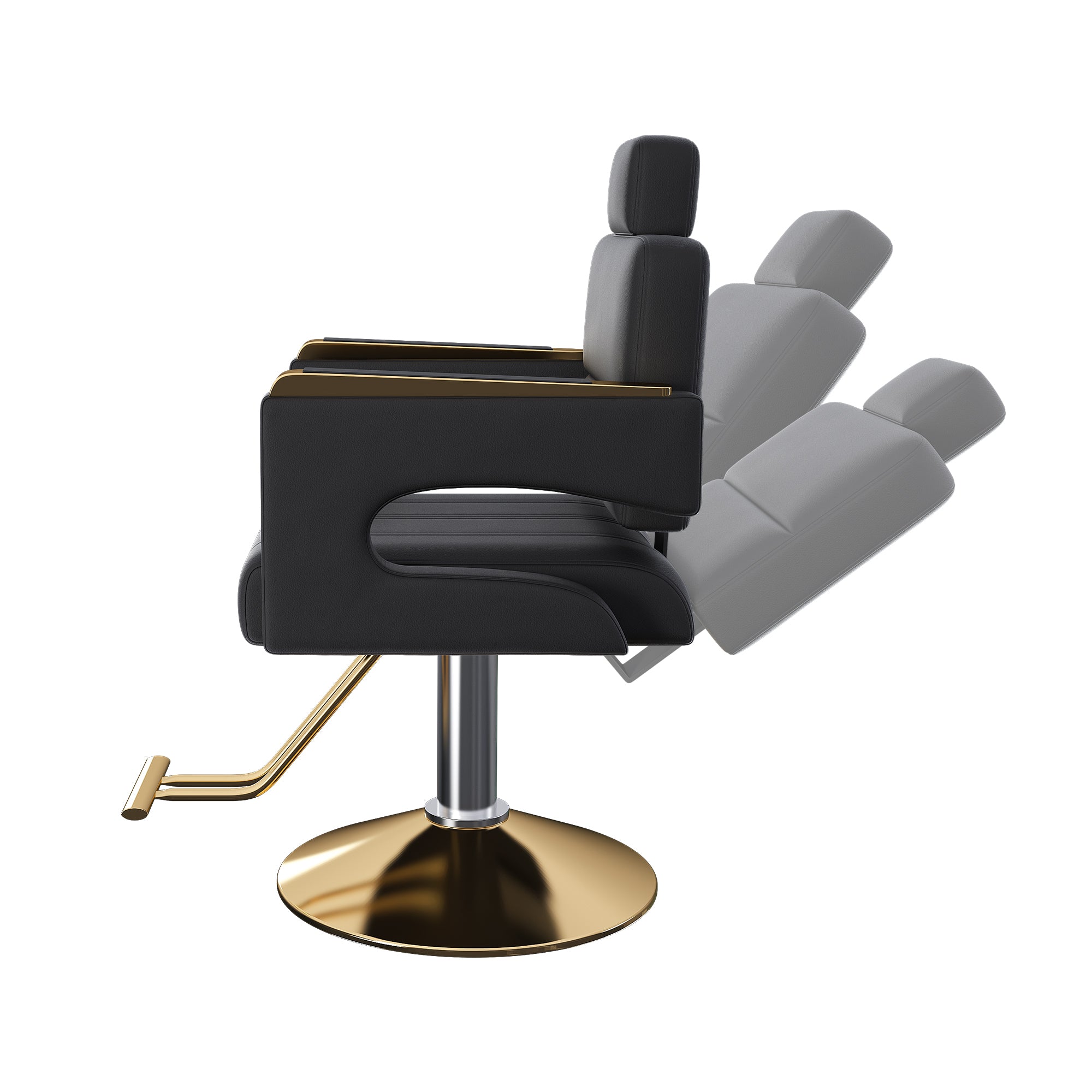 Professional Hydraulic Barber Chair with 360° Swivel, Adjustable Height, Stainless Steel Armrests & Reclining Backrest in Black & Gold - Grand Goldman Shop