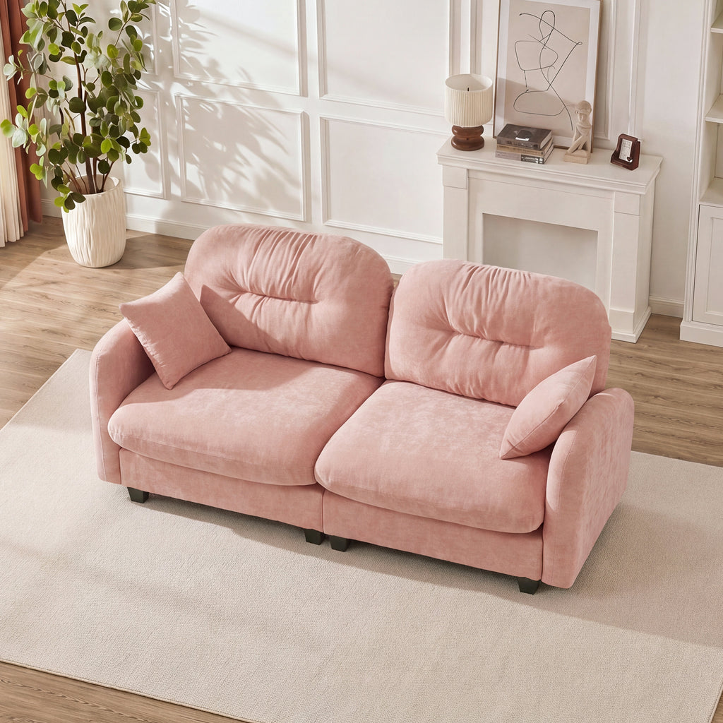 Loveseat Cloud Sectional Couches Chenille Fabric,Quilted Pleated Design, Ergonomic Design,High-Density Foam Easy Install Elegant Armrests High Quality Wooden Base,Fits Living Rooms,Pink - Grand Goldman Shop