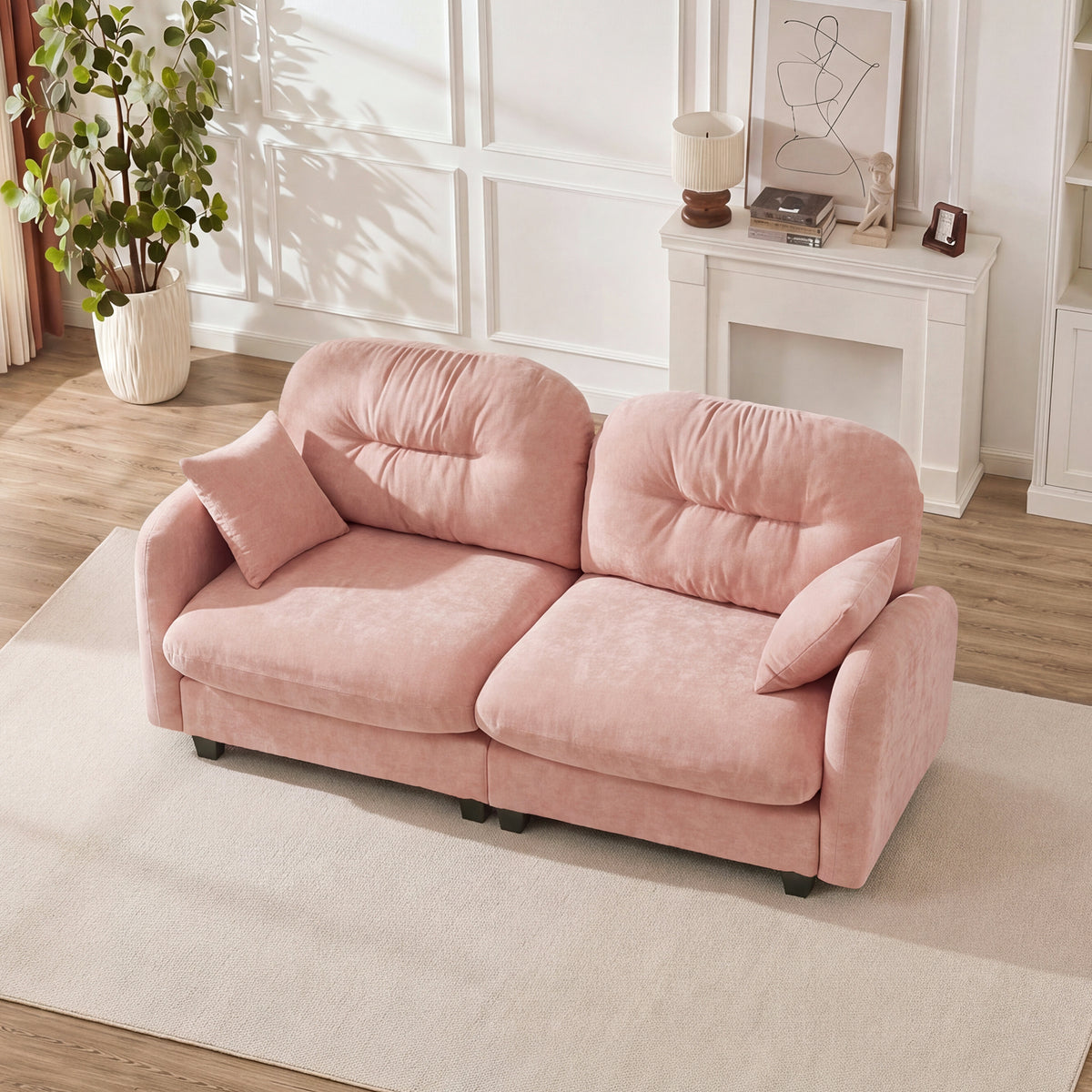 Loveseat Cloud Sectional Couches Chenille Fabric,Quilted Pleated Design, Ergonomic Design,High-Density Foam Easy Install Elegant Armrests High Quality Wooden Base,Fits Living Rooms,Pink - Grand Goldman Shop