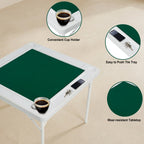 Square Folding Card Table, Mahjong Table with Green Felt,Chip Trays and Cup Holders, Portable Domino Tables for 4 Players, Ca