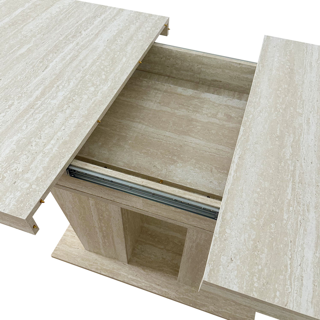 Rectangular extendable dining table, suitable for 6-10 people, with veined travertine pattern, dimensions 160-200 cm, simple and elegant. - Grand Goldman Shop