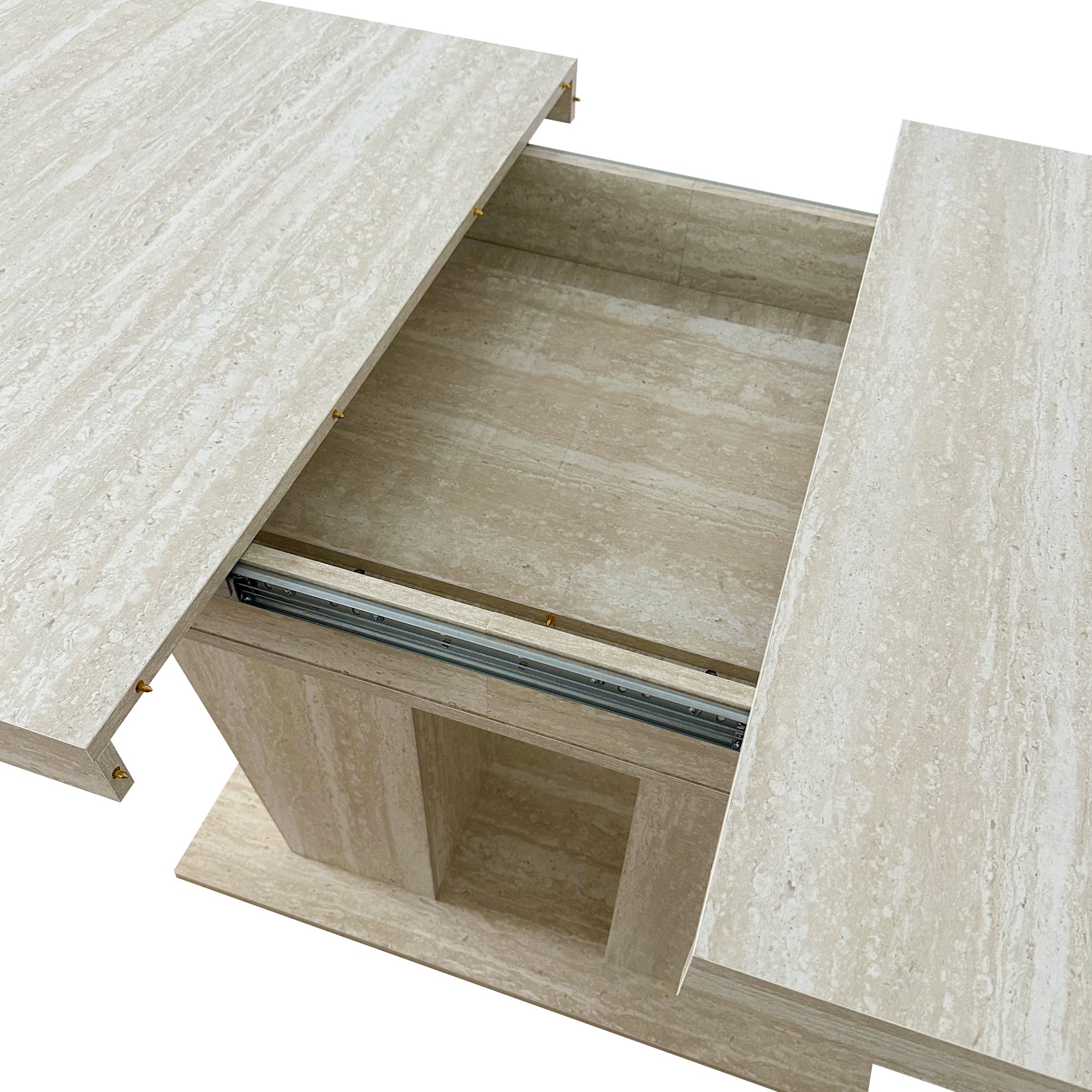 Rectangular extendable dining table, suitable for 6-10 people, with veined travertine pattern, dimensions 160-200 cm, simple and elegant. - Grand Goldman Shop