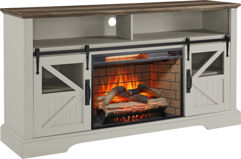 60 Inch Electric Fireplace  Entertainment Center With Door Sensor-Jasmine white color - Grand Goldman Shop