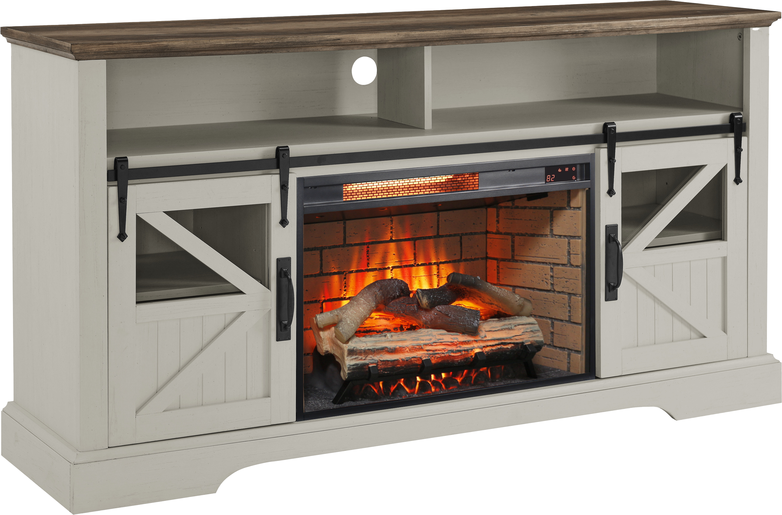 60 Inch Electric Fireplace  Entertainment Center With Door Sensor-Jasmine white color - Grand Goldman Shop